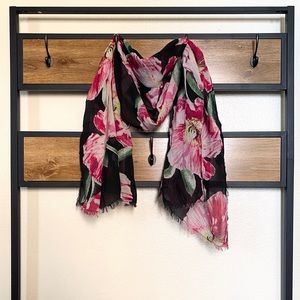 Black & Pink Floral Scarf